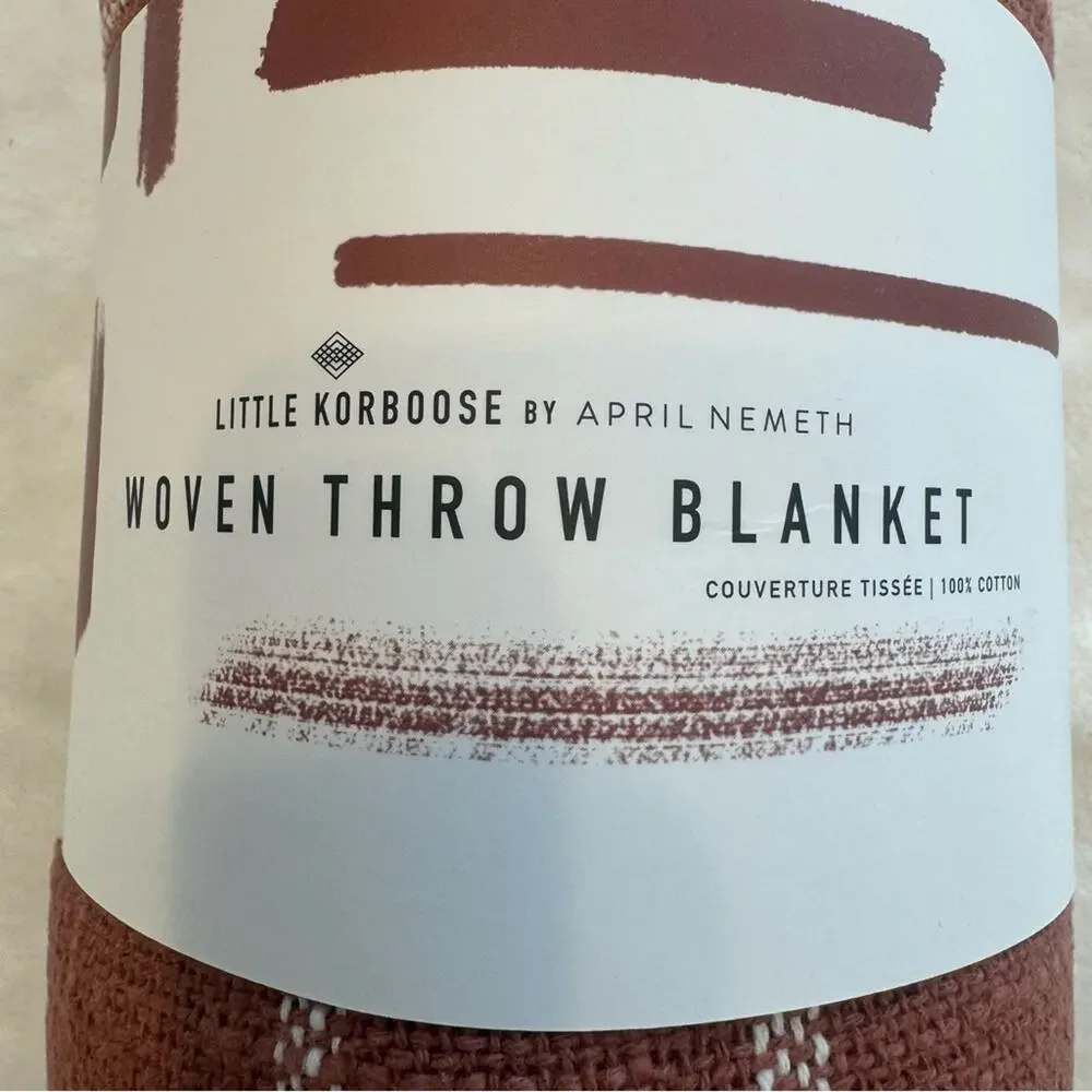 NWT Little Korboose 100% Cotton 50x60 Rust Orange Plaid Woven Knit Throw Blanket